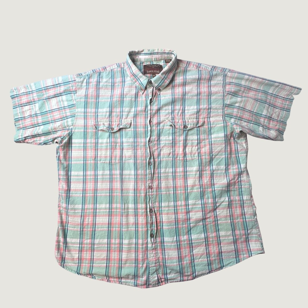 Walls Ranch Wear Shirt Mens 2XL Green Pink Plaid Button Down 56103 Western